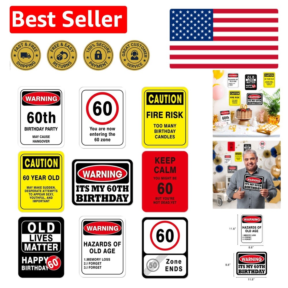 60th Birthday Decorations – 9 PCS Funny Yard & Wall Signs for Memorable Parties