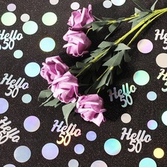 300 PCS Hello 50 Birthday Confetti Iridescent Circle 50th Table Scatter