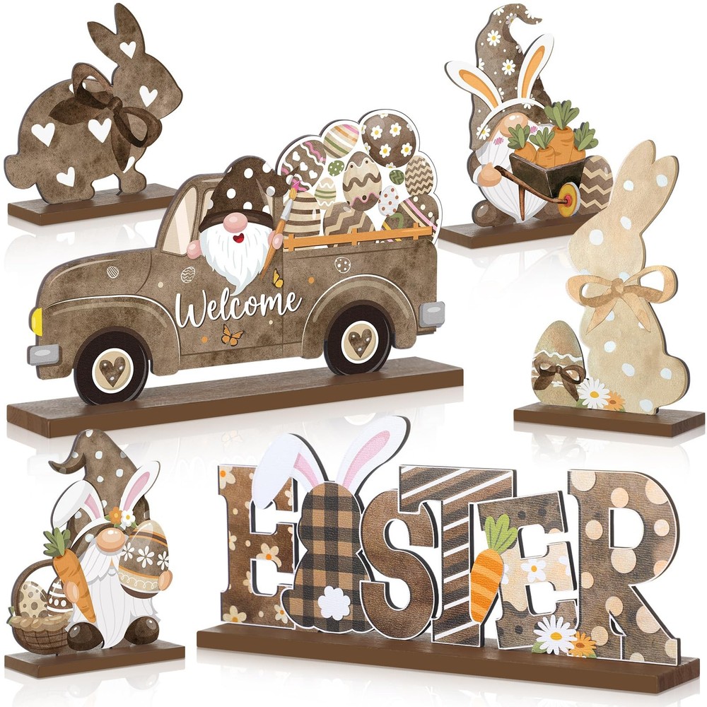 6 Pcs Easter Table Signs Wooden Rustic Happy Easter Table Centerpiece Farmhou…