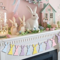 Cinnvoice Wooden Easter Bunny Rabbit Banner Vintage Rustic Rabbit Beads Garla…
