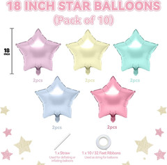 Pastel Star Foil Balloons, 10PCS Macaron Foil Stars Shape Balloon, 18 Inch Multi