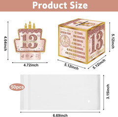 13Th Birthday Pull-Out Money Gift Box for Girls – Pink Rose Gold Happy Sweet 13T