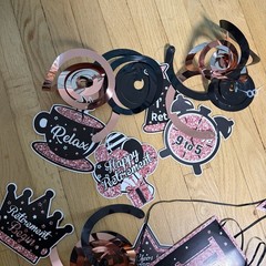 Retirement Party Decorations Kit Rose Gold Black Banner Sash Crown Balloons