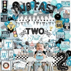 Two Fast Birthday Decor, 143Pcs Race Car Racing 2nd Birthday Party
