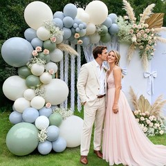 155Pcs Dusty Blue Sage Green Balloon Garland Arch Kit, Macaron Blue Moonlight…