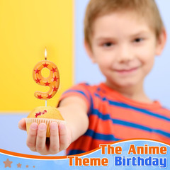 Number 9 Anime Theme Dragon Birthday Candle Yellow and Red Stars Print Candle Nu