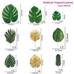 54Pieces 9Kinds Artificial Tropical Leaf Jungle Leaves 54pcs Green & Golden
