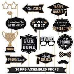 30 PCS Gold Silver Glitter 2026 Graduation Photo Booth Props Party Supplies