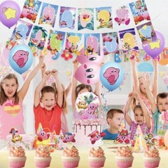 Kirby Star Allies Theme Birthday Party Decorate Set,Balloons Banner Cake Toppers