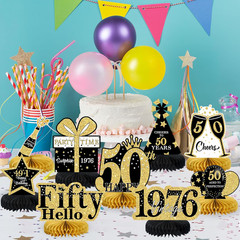 9 Pcs 50Th Birthday Decorations Honeycomb Centerpieces for Women Men, Black Gold
