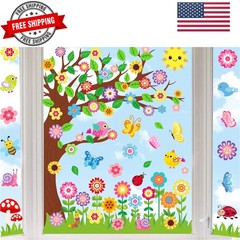 Spring Window Clings Large Cute Flower Floral Tree Garden Butterfly Bird Reus…