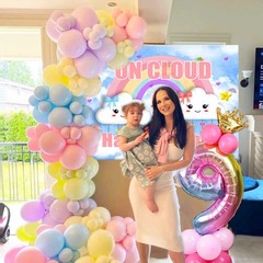 35 PCS On Cloud 9 Birthday Decoration for Girls – On Cloud 9 Backdrop, 32 inc…