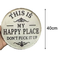 Distressed Finish Metal Sign for Garden Patio Fence This Is My Happy Place