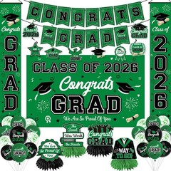 Graduation Decorations Class of 2026 Green Graduation Party Decor Set include…