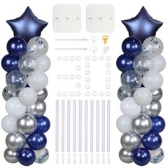2 Set 5 Feet Balloon Column Kit With Balloons, 80 Pcs Navy Blue Silver Balloo…