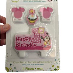 Disney Minnie Mouse 1st Happy Birthday Party Candles Pink Brand New Cake Topper