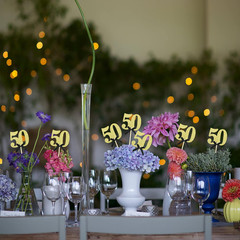 8 pcs Gold Glitter 50th Birthday Centerpiece Sticks, Number 50 with Bow Centerpi