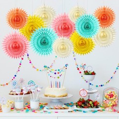 Paper Fans 12 PCS Colorful Rainbow Pastel Party Decorations Tissue Flower