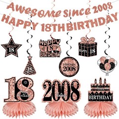 11Pcs Rose Gold 18th Birthday Decorations Kit – Happy 18th Banner, Centerpieces