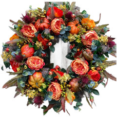 Pumpkin Wreath for Entryway Decor with Hanging Loop 45cm Rattan Base