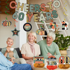 60Th Birthday Decorations Women Men, Cheers to 60 Years Banner Centerpieces Hang