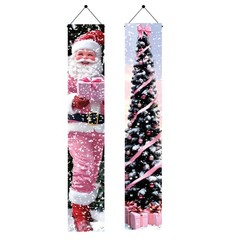 2PCS Pink Christmas Porch Banners 71 x 12 Inch Santa and Tree Decorations wit…
