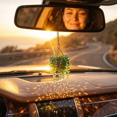 Beaded Hanging Basket for Car Rearview Mirror Decor 15cm Plastic European Style