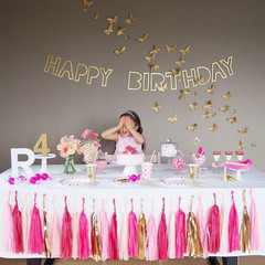 Hot Pink Light Pink Tissue Paper Tassels Garland Tassel Banner for Party Decorat