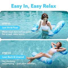 4 Packs Tropical Leaves Hammock Pool Floats Adults, 4-in-1 Multi-Purpose Infl…