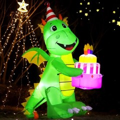 Large 6FT Birthday Dinosaur Cake Inflatable – Indoor/Outdoor LED Party