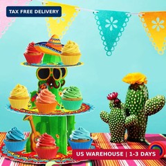 Fiesta Party Decorations – 3 Tier Mexican Birthday Party Cupcake Stand & Topper