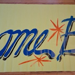Vintage Handpainted «Welcome Back» Vynle Canvas Banner 115 x 36 Inches