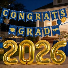 Navy Blue and Gold Graduation Decorations 2026, Gold 2026 Balloons, Congrats …