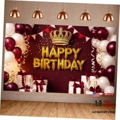 7x5ft Burgundy and Gold Happy Birthday Banner – Royal Burgundy Red and Gold