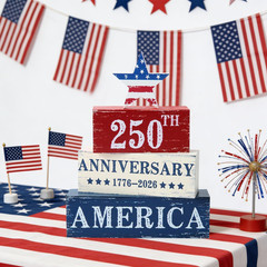 4 Pcs 250 Years American Anniversary Wooden Tabletop Decorations Red White Blue