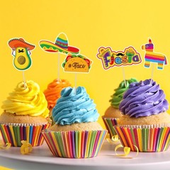 48 PCS Cinco De Mayo Cupcake Toppers 12 Style Mexican Cupcake Picks