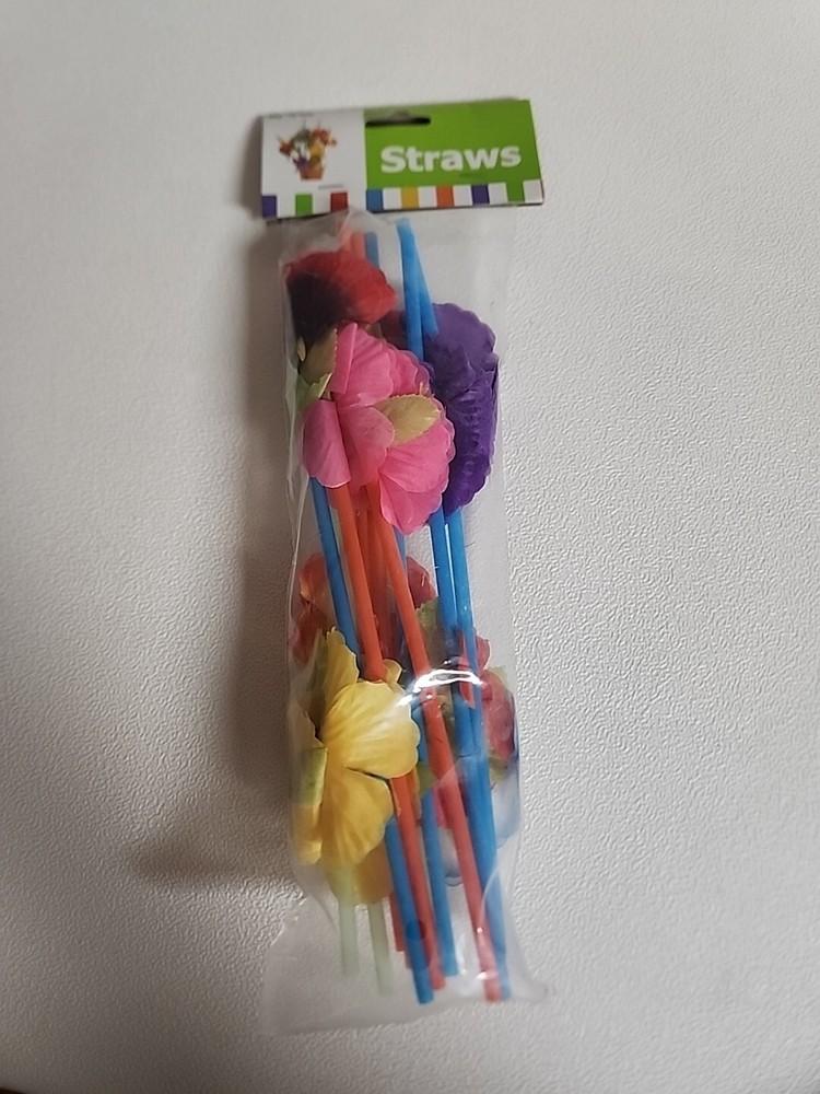 Tropical Flower Straws Party Summer Fun 12 Pc Multi-Color Oriental Trading Luau