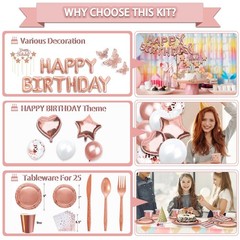 Guudmua 285 Pcs Rose Gold Party Decorations, Birthday Decorations For Women O…