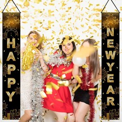 Happy New Year Black Gold Decorations – 71×12 inches,