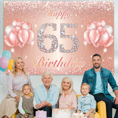 Happy 65Th Birthday Banner Backdrop – 65 Birthday Party Decorations Supplies for