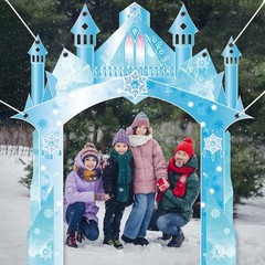 Polyester Fabric 104×70inch Winter Snow Castle Party Door Banner Wonderland D…
