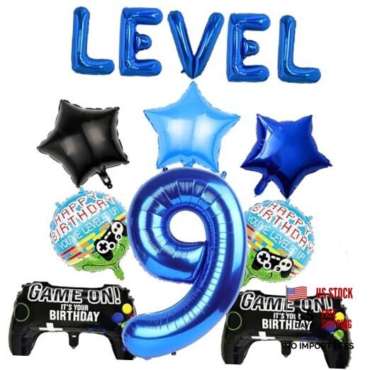 Video Games 9th Birthday Level 9 Balloons Birthday Balloons Video Game Party