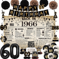 60Th Birthday Party Decorations for Men Women, Vintage Back in 1966 Banner, Blac