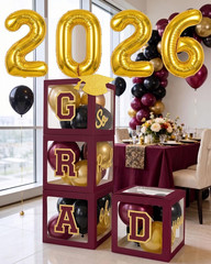 Maroon Black Gold Graduation Balloon Arch Kit 2026 GRAD Boxes Decor Set