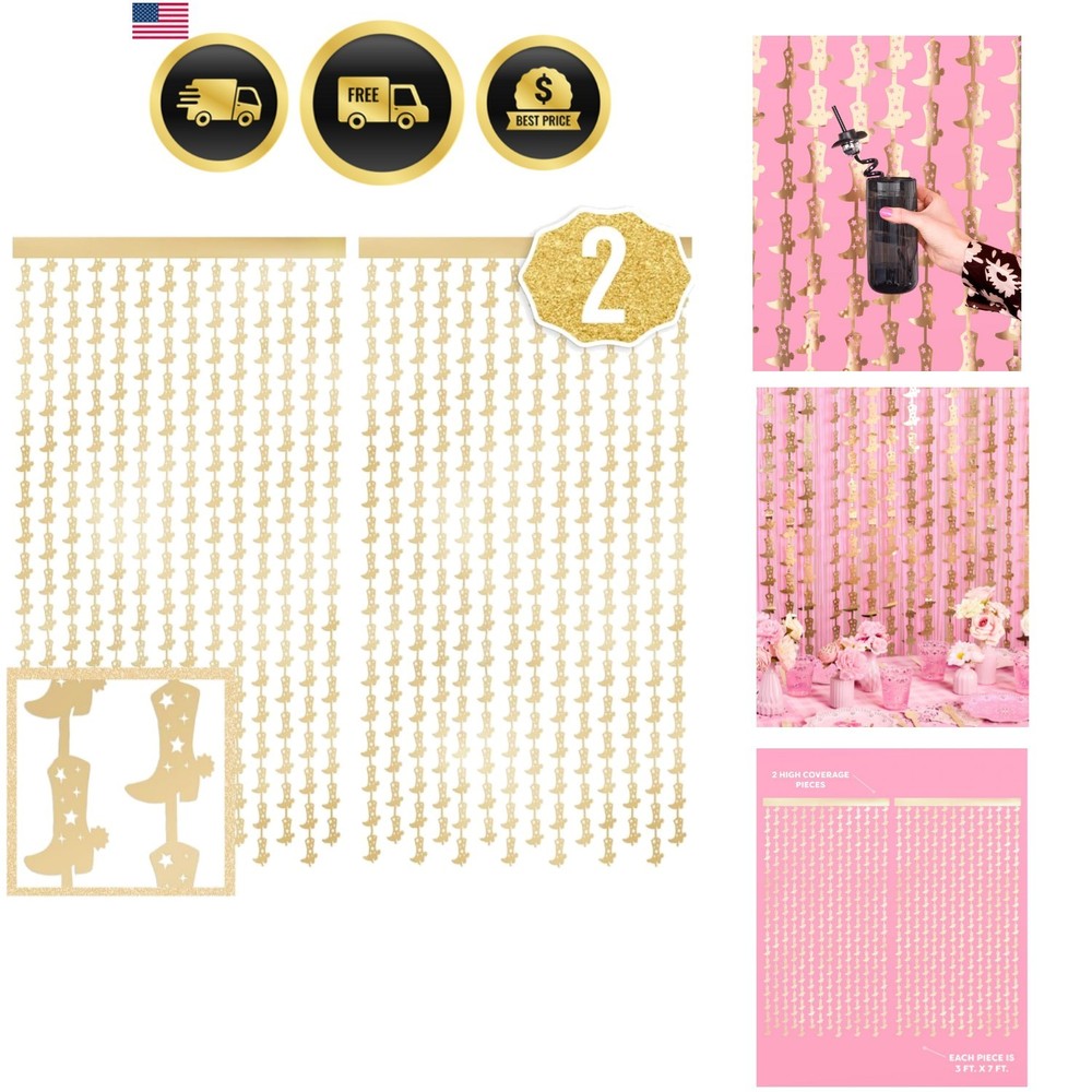 Gold Foil Boot Party Curtains Set of 2 Western Birthday Bachelorette Decor