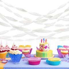 6 Rolls White Crepe Paper Streamers 1.8 Inch x 82 Ft Party Decorations