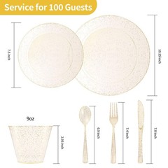 Goodluck 800 Piece Gold Glitter Dinnerware Set for 100 Guests, Plastic Plates…