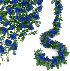 5 Pack Artificial Royal Blue Rose Vines Floral Garlands Total 32.5 Ft Fake Vine