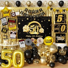 Complete 50th Birthday Decorations Set: Elegant Black Gold Theme Supplies