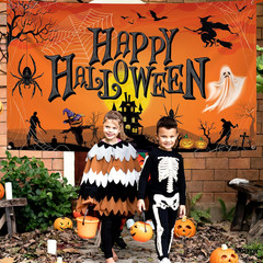 Orange Happy Halloween Banner – XtraLarge 72×44 Inch | Pumpkin Backdrop for Part
